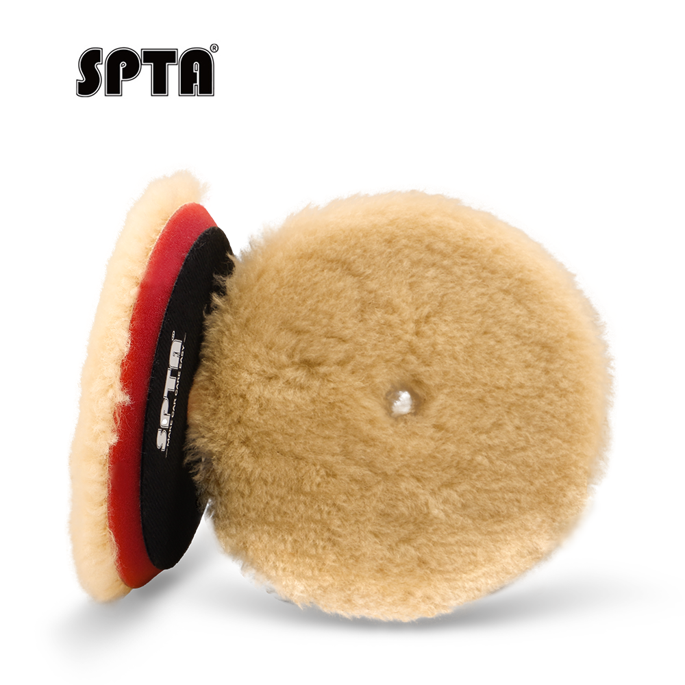 SPTA 3 inch to 6 inch Wool Polishing Pad, T140 Yellow Heavy Cut Wool Pad to Remove 1200#/1500# Sanding Disc Marks, Deep Scratches, Orange Peel and Heavy Oxidation for Automotive, Car, RV, Motorbike & Boat