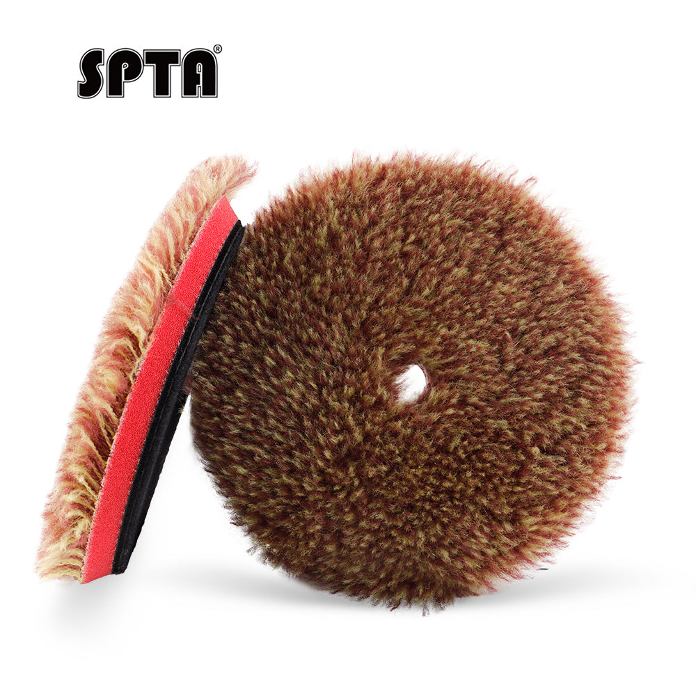 SPTA 3 inch to 6 inch Wool Polishing Pad, T140 Brown Heavy Cut Wool Pad to Remove 1200#/1500# Sanding Disc Marks, Deep Scratches, Orange Peel and Heavy Oxidation for Automotive, Car, RV, Motorbike & Boat
