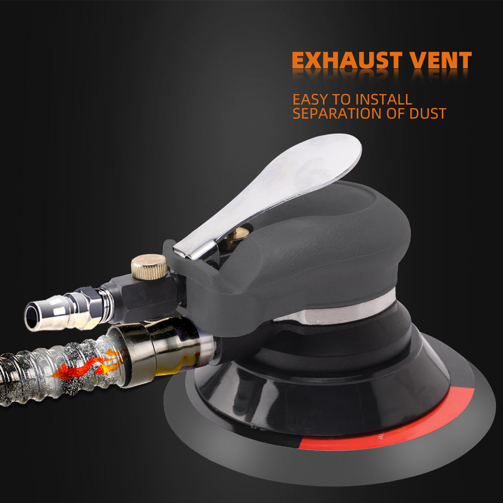 SPTA Random Orbital Sander 5" & 6" Pneumatic Palm Sander with Extra 5" Backing Plate, Sponge Polishing Pads, Sandpapers Low Vibration and Heavy Duty for Wood, Composites, Metal