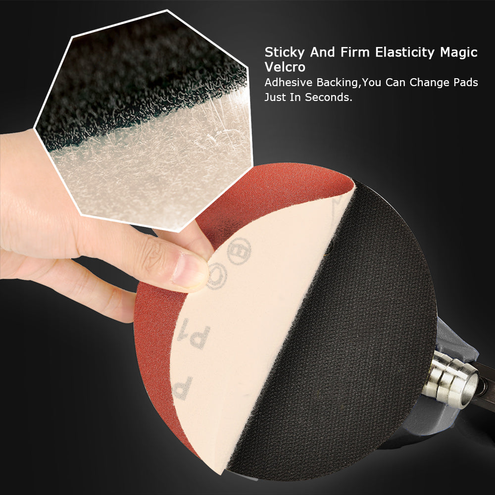 SPTA Random Orbital Sander 5" & 6" Pneumatic Palm Sander with Extra 5" Backing Plate, Sponge Polishing Pads, Sandpapers Low Vibration and Heavy Duty for Wood, Composites, Metal