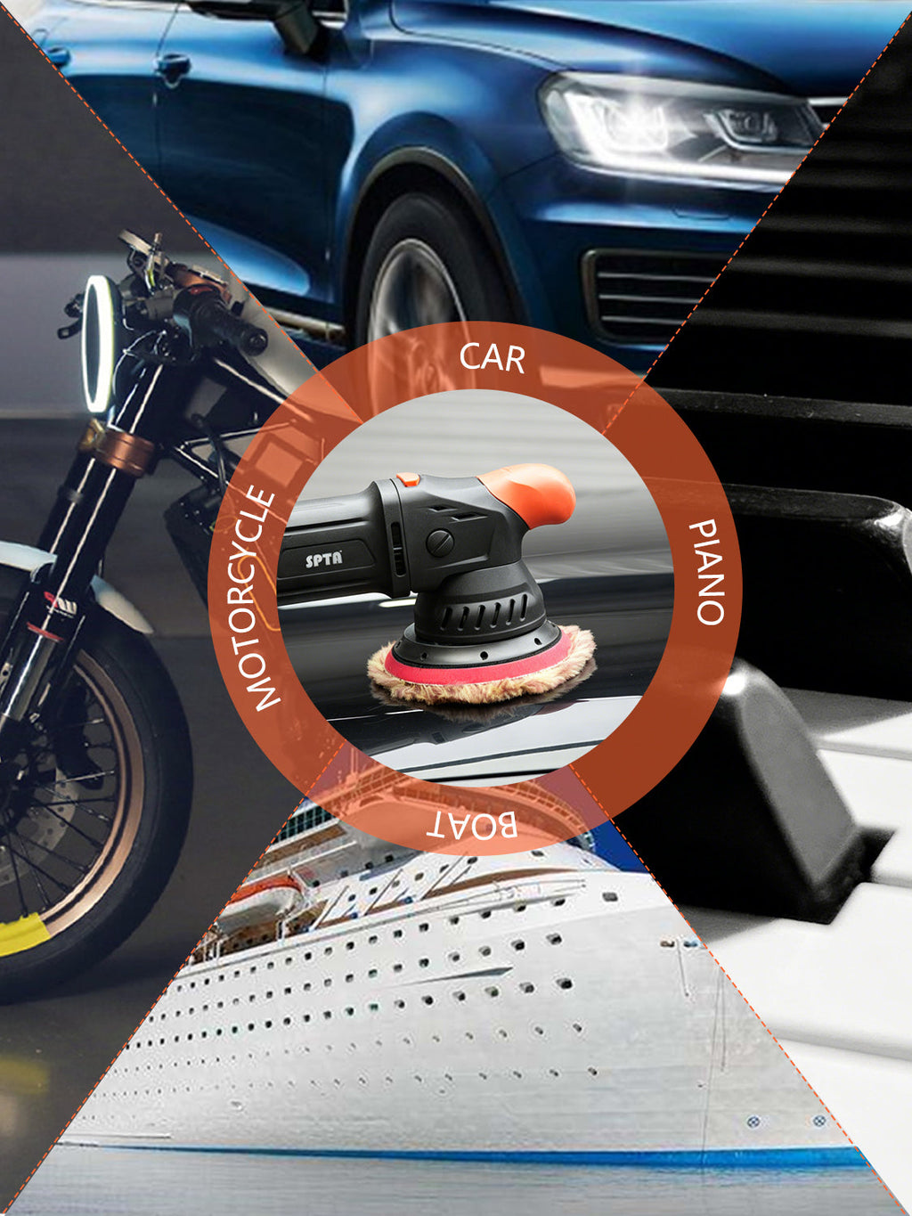 SPTA 3 inch to 6 inch Wool Polishing Pad, T140 Brown Heavy Cut Wool Pad to Remove 1200#/1500# Sanding Disc Marks, Deep Scratches, Orange Peel and Heavy Oxidation for Automotive, Car, RV, Motorbike & Boat
