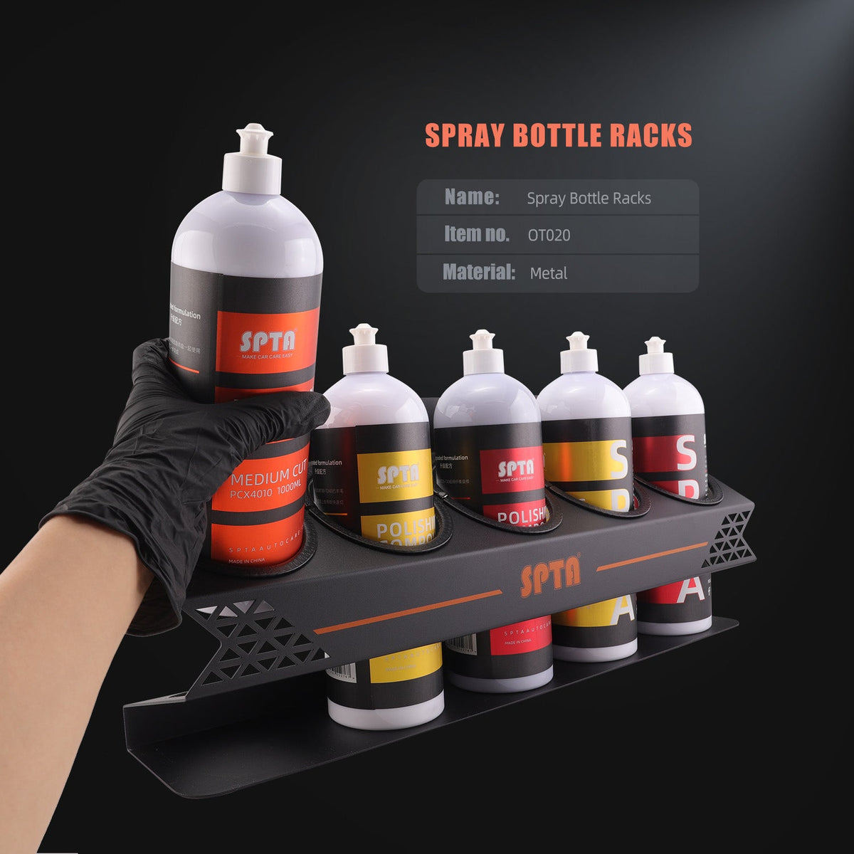 SPTA Spray Bottle Racks ,Spray Can Holder Rack Organizer, 5 Can Spray Bottle Holder Heavy-Duty Steel Wall Mounted for Garage and Workspace