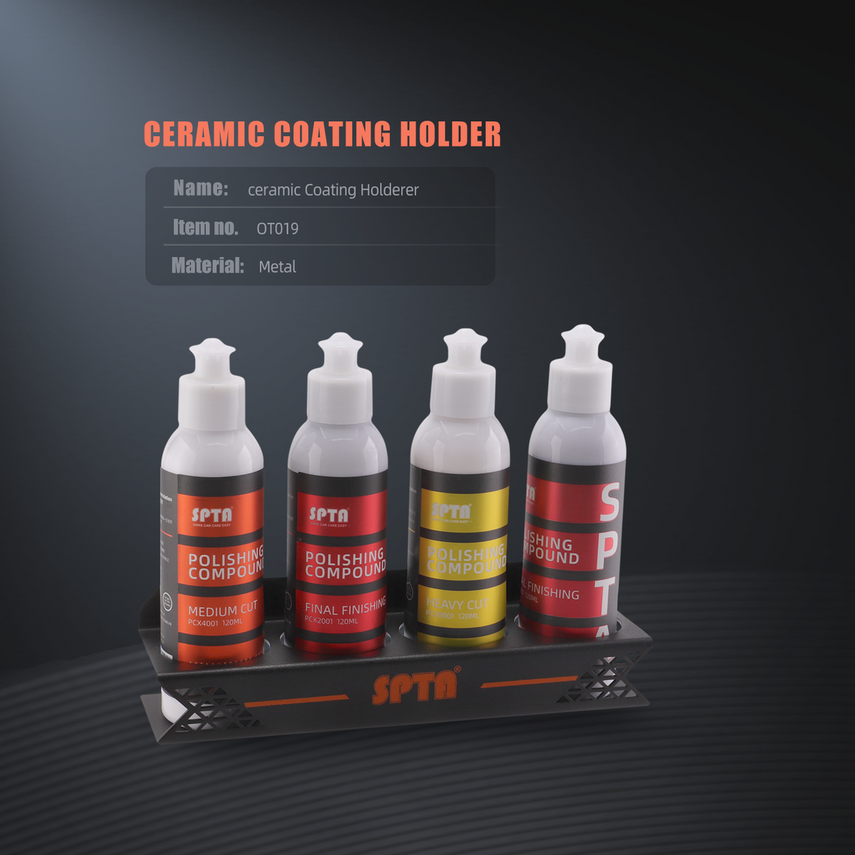 SPTA Ceramic Coating Holder - Holds 4 Bottles , Sturdy & Lightweight Organizer, Easy Wall Mounting, Premium Auto Detailing Accessories for Garage & Mobile Use