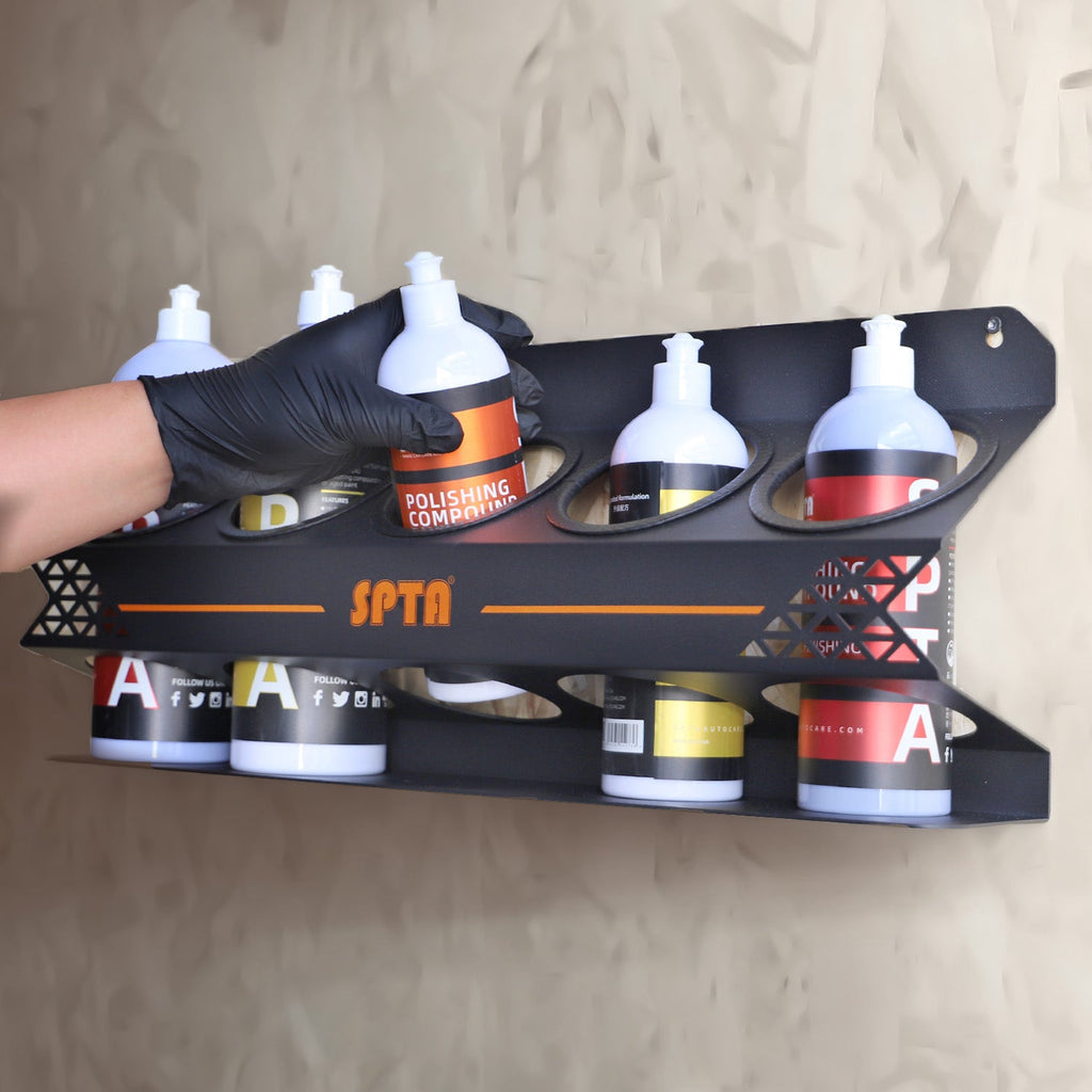 SPTA Spray Bottle Racks ,Spray Can Holder Rack Organizer, 5 Can Spray Bottle Holder Heavy-Duty Steel Wall Mounted for Garage and Workspace