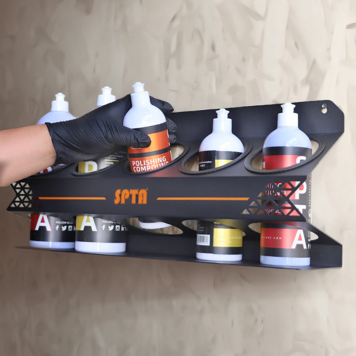SPTA Spray Bottle Racks ,Spray Can Holder Rack Organizer, 5 Can Spray Bottle Holder Heavy-Duty Steel Wall Mounted for Garage and Workspace