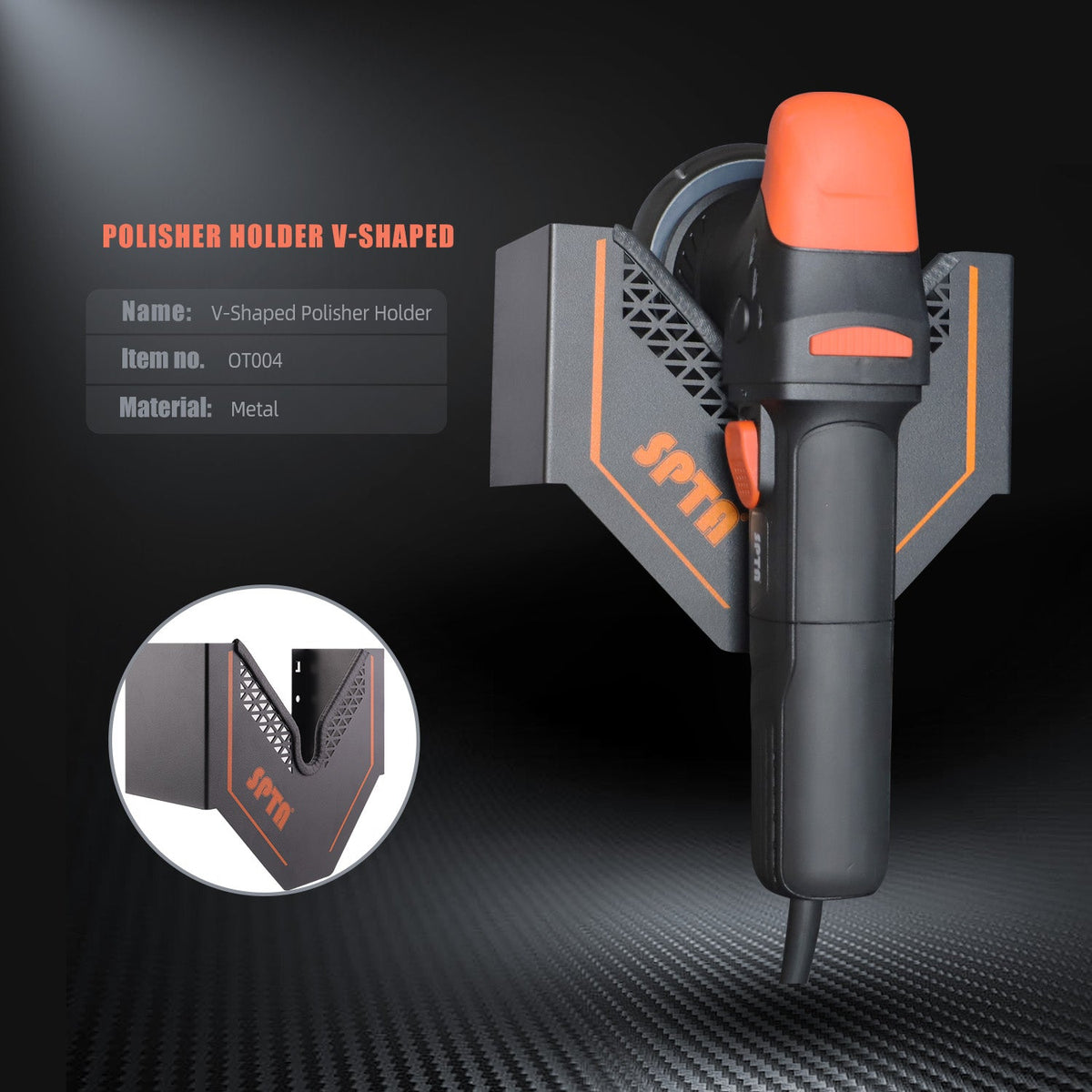 SPTA Polisher Holder V Shape,V-Shape Machine Polisher Wall Holder,Organizer, Angle Grinder Holder Tool Wall mount Bracket For Dual Action & Rotary Polishers for Mobile Detailing, Detailing Storage