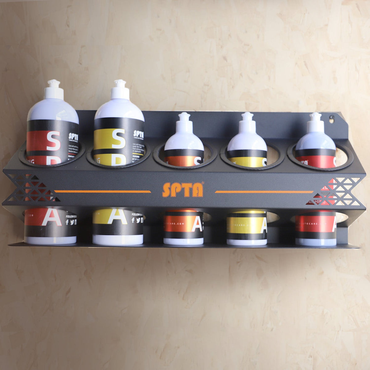 SPTA Spray Bottle Racks ,Spray Can Holder Rack Organizer, 5 Can Spray Bottle Holder Heavy-Duty Steel Wall Mounted for Garage and Workspace