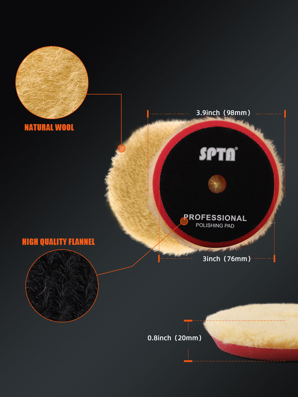 SPTA 3 inch to 6 inch Wool Polishing Pad, T140 Yellow Heavy Cut Wool Pad to Remove 1200#/1500# Sanding Disc Marks, Deep Scratches, Orange Peel and Heavy Oxidation for Automotive, Car, RV, Motorbike & Boat