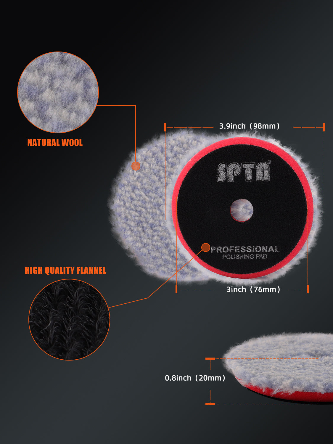 SPTA 3 inch to 6 inch Wool Polishing Pad, T130 Heavy Cut Wool Pad to Remove 1200#/1500# Sanding Disc Marks, Deep Scratches, Orange Peel and Heavy Oxidation for Automotive, Car, RV, Motorbike & Boat
