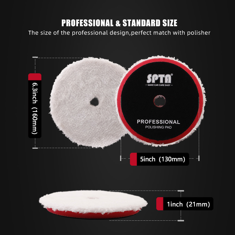 SPTA 3 inch to 6 inch Microfiber Pads, T20 Microfiber Finishing Pads to Remove Fine Scratches, Car Wash Scratches and Holograms for Dual Action Car Polisher Finishing Polishing Waxing