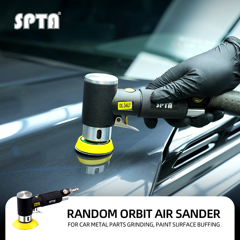 SPTA 1/2/3 Inch Random Orbital Air Sander, Mini Pneumatic Sander for Auto Body Work, High Speed Air Powered Polisher with Sandpapers