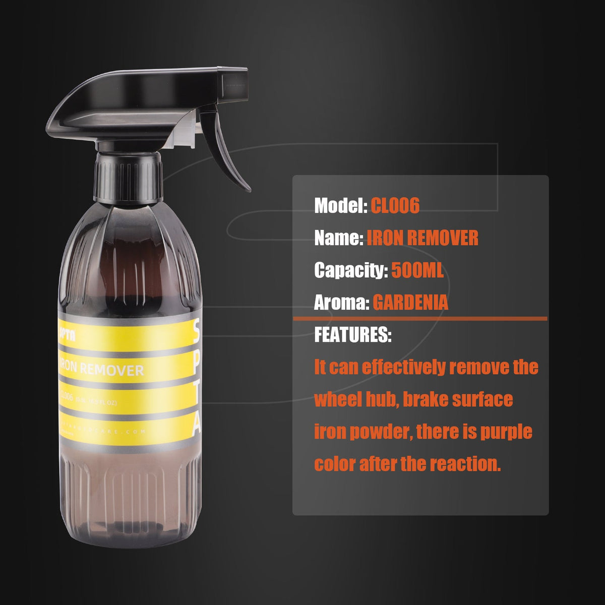 SPTA CL006 Iron Remover Car Wash Foaming Multi-Use Spray Acts For Car Wheel Cleaner Remove Iron Powder From Wheel Hub, Brake,Car Rust Removar, Iron Powder Remover for Car,Safe on Car Paint Safe and Effective