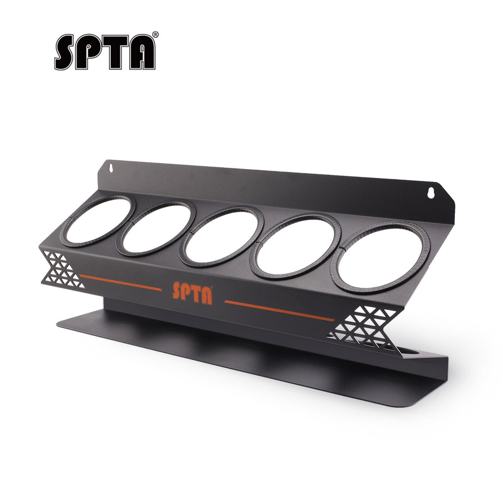 SPTA Spray Bottle Racks ,Spray Can Holder Rack Organizer, 5 Can Spray Bottle Holder Heavy-Duty Steel Wall Mounted for Garage and Workspace