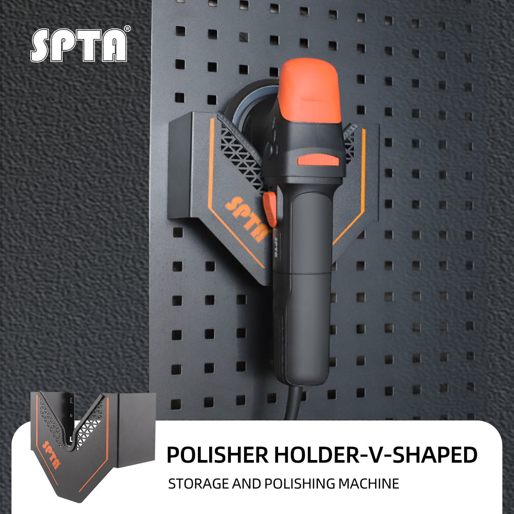 SPTA Polisher Holder V Shape,V-Shape Machine Polisher Wall Holder,Organizer, Angle Grinder Holder Tool Wall mount Bracket For Dual Action & Rotary Polishers for Mobile Detailing, Detailing Storage