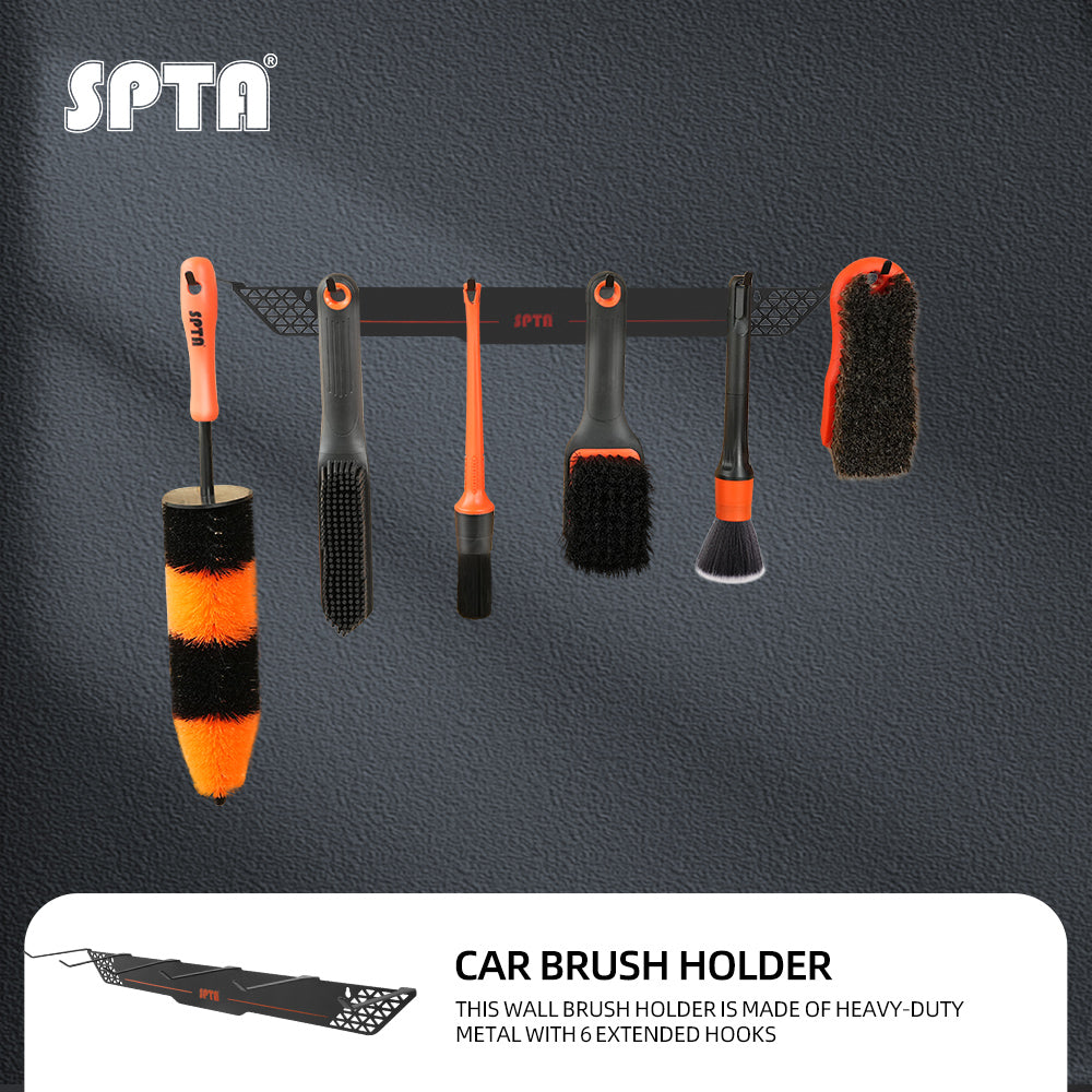 SPTA Detailing Brush Towels Hanger Detailing Brush Holder 6 Organizer Hooks Wall-Mounted Hanger Rack Car Care Organizer, Ideal for Garage Cleaning Towels Brush Car Cleaning Tools