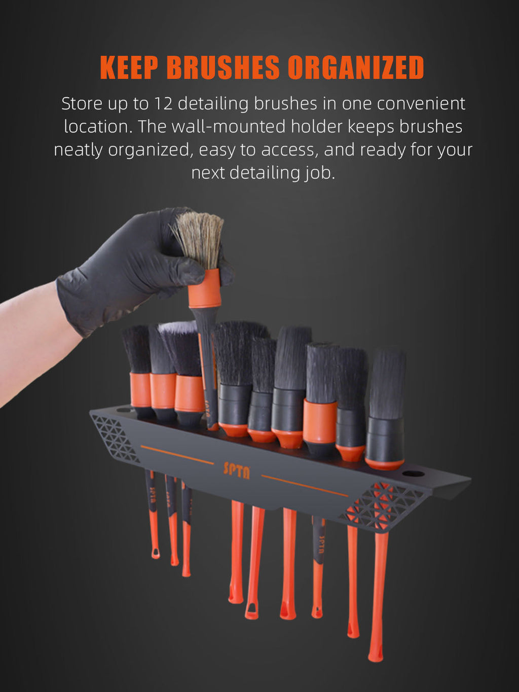 SPTA Car Detailing Brush Holder Detail Brush Rack Detailing Brushes Organizer, Ideal for Garage Workshop, Putting 12 car Detailing Brushes