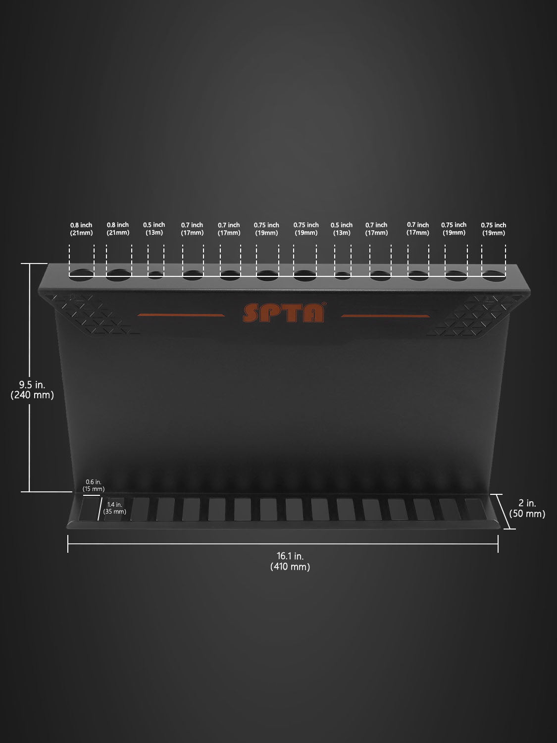 SPTA Brush and Trigger Bottle Holder Wall Mount Tool Holder Black 415*55*240mm Metalwall mounted brush rack metal bottle holder