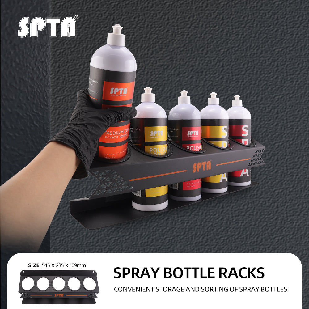SPTA Spray Bottle Racks ,Spray Can Holder Rack Organizer, 5 Can Spray Bottle Holder Heavy-Duty Steel Wall Mounted for Garage and Workspace