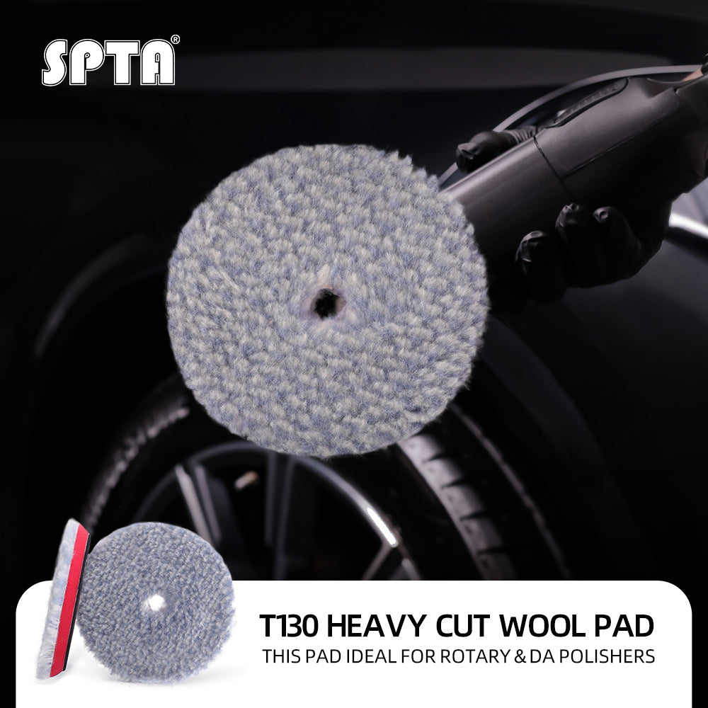 SPTA 3 inch to 6 inch Wool Polishing Pad, T130 Heavy Cut Wool Pad to Remove 1200#/1500# Sanding Disc Marks, Deep Scratches, Orange Peel and Heavy Oxidation for Automotive, Car, RV, Motorbike & Boat