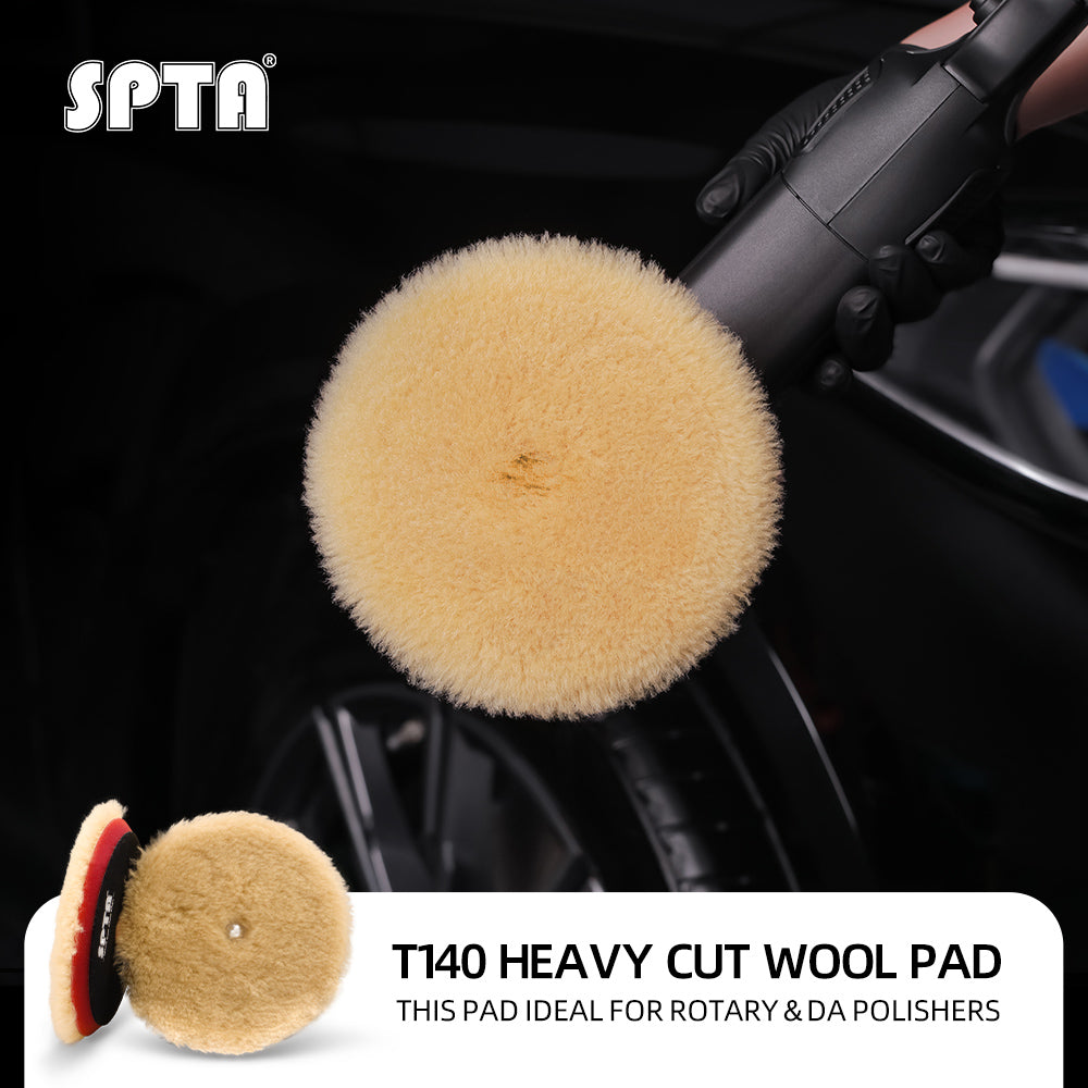 SPTA 3 inch to 6 inch Wool Polishing Pad, T140 Yellow Heavy Cut Wool Pad to Remove 1200#/1500# Sanding Disc Marks, Deep Scratches, Orange Peel and Heavy Oxidation for Automotive, Car, RV, Motorbike & Boat