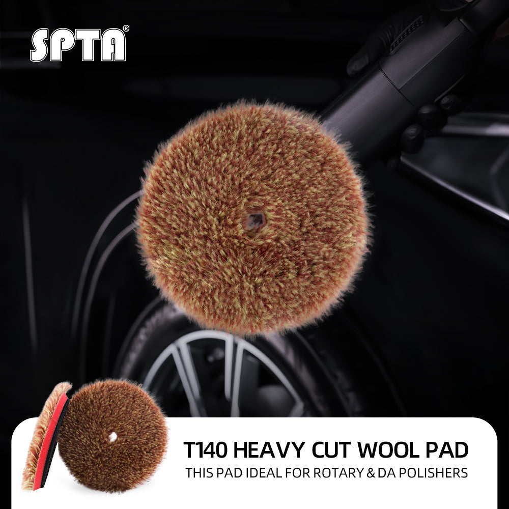 SPTA 3 inch to 6 inch Wool Polishing Pad, T140 Brown Heavy Cut Wool Pad to Remove 1200#/1500# Sanding Disc Marks, Deep Scratches, Orange Peel and Heavy Oxidation for Automotive, Car, RV, Motorbike & Boat